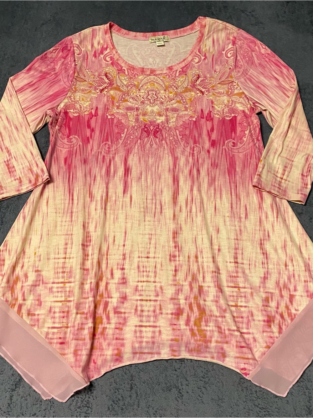 One World Tunic Top Womens M Pink Embellished Paisley Fairy Whimsy Artsy Y2K
